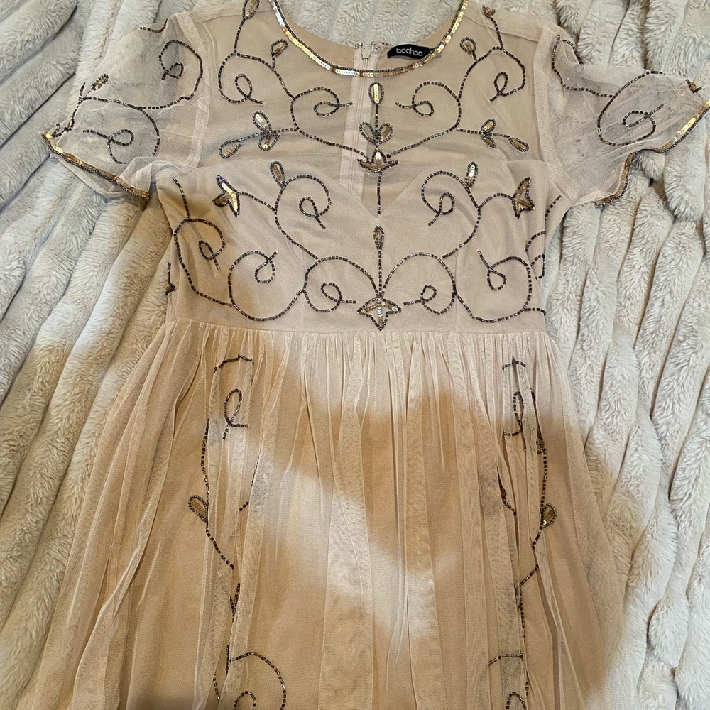 Light pink/cream beaded Boohoo Dress